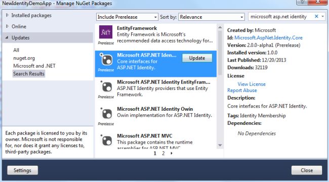 Identity Update in NuGet Package